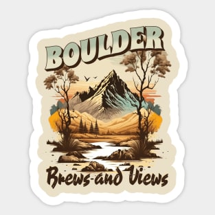 Boulder Brews and Views Colorado Mountain Nature Outdoors Retro Vintage Sticker